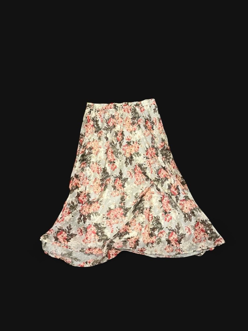 Roz & Ali Cream High-Low Skirt with Pink Floral Print